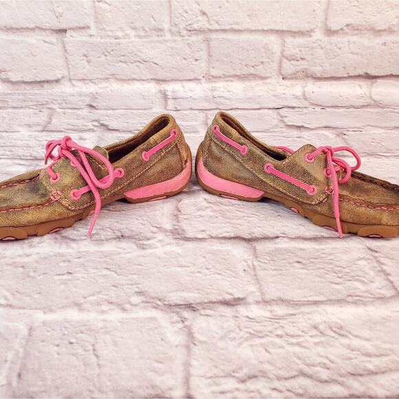 Youth Twisted boots driving bomber moc pink leather shoes size 1 (3t) - Picture 8 of 10